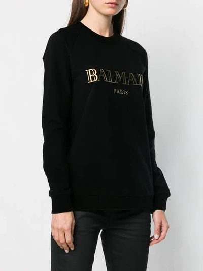 Shop Balmain Printed Logo Sweatshirt In Black