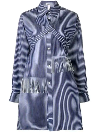 Shop Loewe Fringed Striped Shirt Dress In Blue