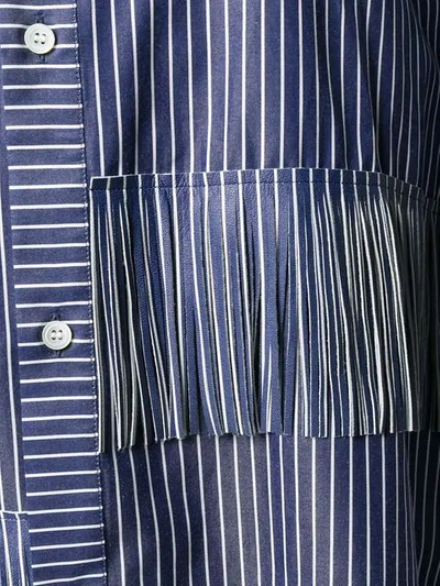 Shop Loewe Fringed Striped Shirt Dress In Blue