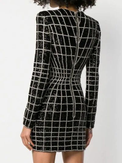 Shop Balmain Crystal Grid Patterned Bodycon Dress In Black