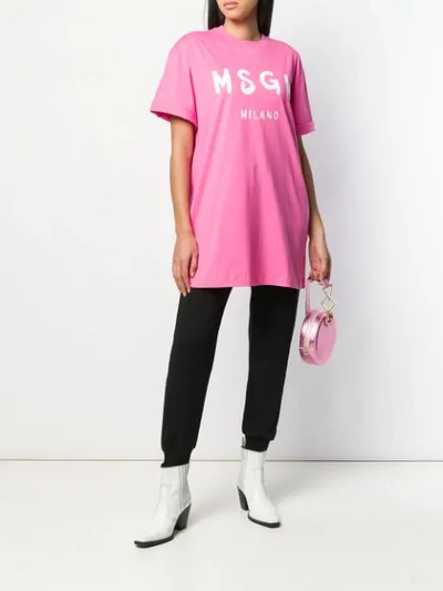 Shop Msgm Logo Print Oversized T-shirt In Pink