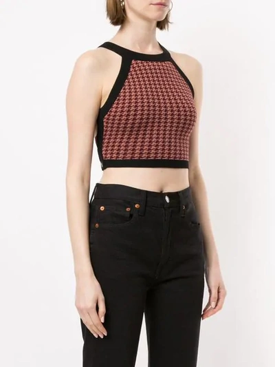 Shop Nagnata Houndstooth Strap Back Crop Sports Top In Pink ,black