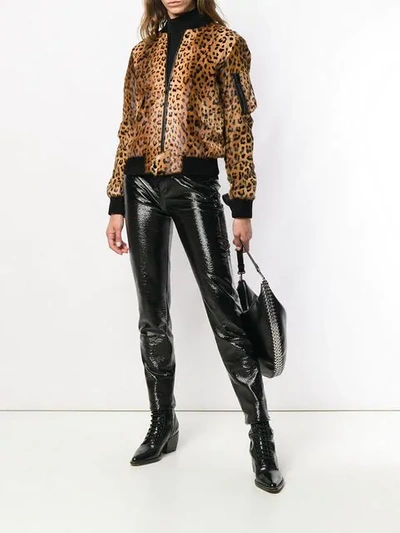 Shop Saint Laurent Leopard Print Bomber Jacket In Brown