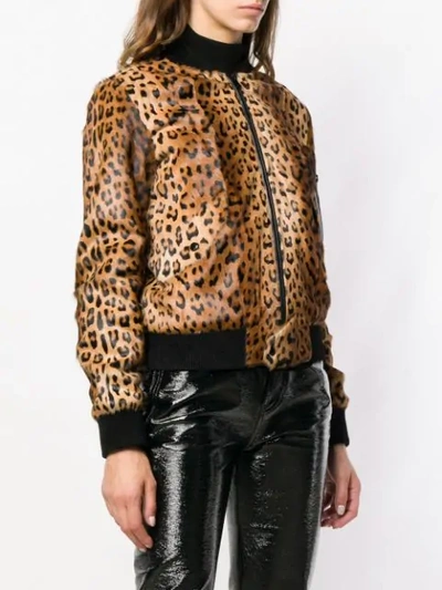 Shop Saint Laurent Leopard Print Bomber Jacket In Brown