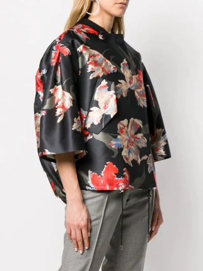 Shop Rochas Short Floral Print Jacket In Black