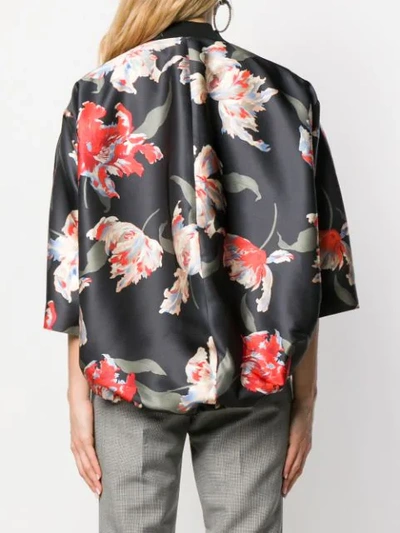 Shop Rochas Short Floral Print Jacket In Black