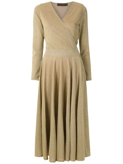 Shop Cecilia Prado Knitted Drape Midi Dress In Gold