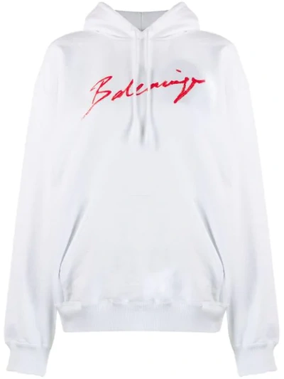 BALENCIAGA 抽绳系带连帽衫 - 白色