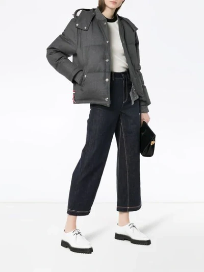 Shop Thom Browne Hooded Button Up Puffer Jacket In Grey