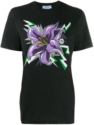 Shop Prada Flower Print T-shirt In F0f2p Nero Viola