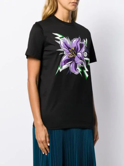Shop Prada Flower Print T-shirt In F0f2p Nero Viola