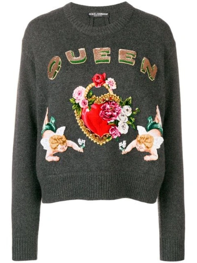 Shop Dolce & Gabbana Intarsia Knit Embellished Sweater In N1254 Grey