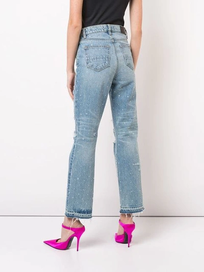 Shop Amiri Crystal Studded Straight Jeans In Blue