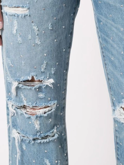Shop Amiri Crystal Studded Straight Jeans In Blue
