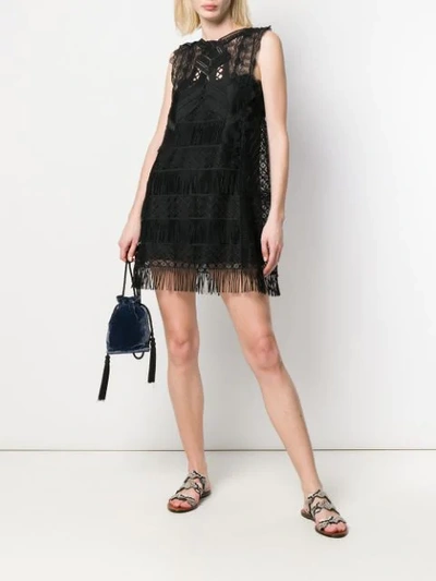 Shop Alberta Ferretti Fringed Mini Dress In Black