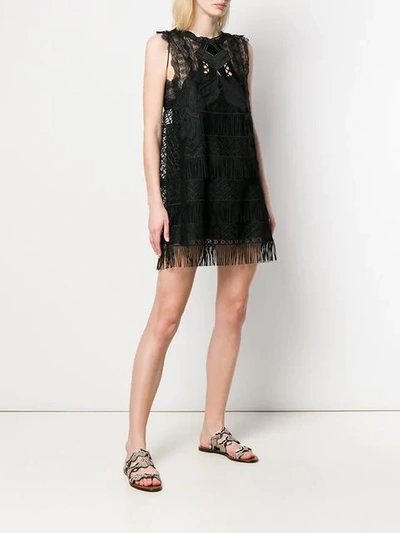 Shop Alberta Ferretti Fringed Mini Dress In Black