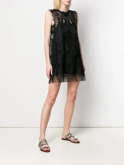 ALBERTA FERRETTI FRINGED MINI DRESS - 黑色