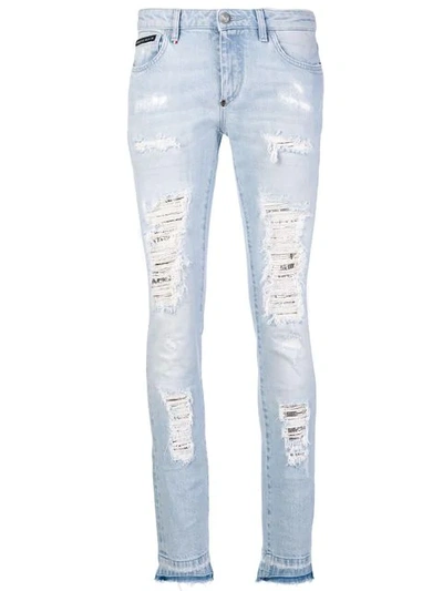 Shop Philipp Plein Skinny-jeans Mit Taschen In Blue