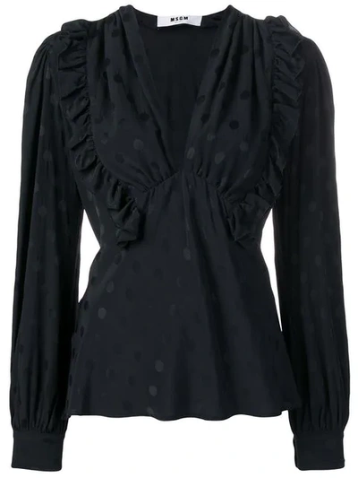 Shop Msgm Ruffled Spotted Blouse In Black