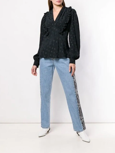 Shop Msgm Ruffled Spotted Blouse In Black