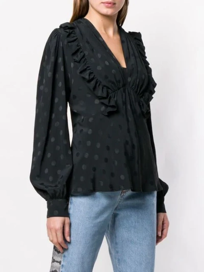 Shop Msgm Ruffled Spotted Blouse In Black