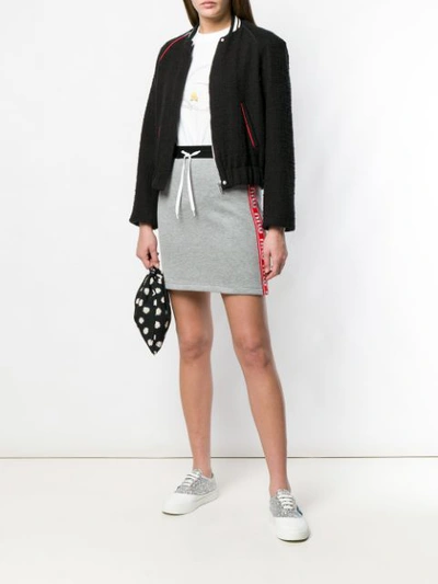 Shop Miu Miu Logo Band Short Skirt In Grey