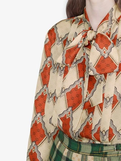 Shop Gucci Silk Shirt With Snake Rhombus Print In Red