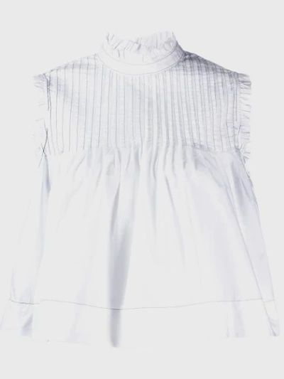 GANNI PLEATED DETAIL TOP - 白色