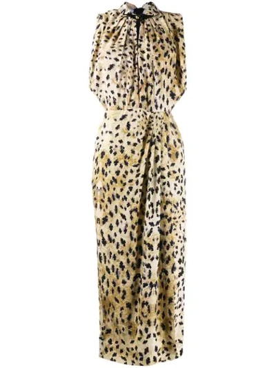 Shop Prada Animal Print Gathered Waist Dress In F0q1o Vaniglia+nero