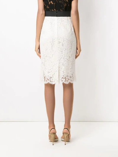 Shop Dolce & Gabbana Floral Lace Straight Skirt In White