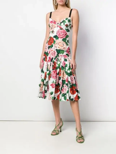 Shop Dolce & Gabbana Rose Print Midi Dress In White