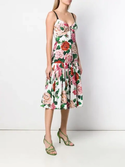Shop Dolce & Gabbana Rose Print Midi Dress In White