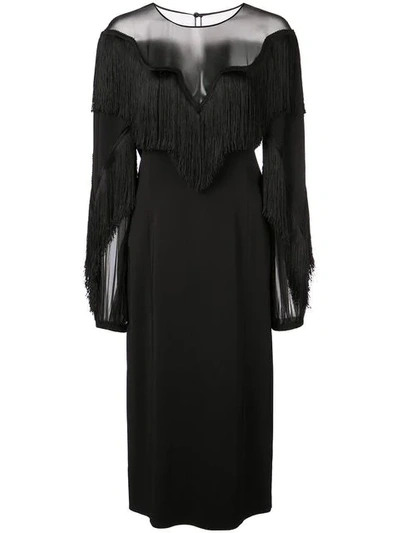 Shop Alberta Ferretti Fringed Chest Dress In Black