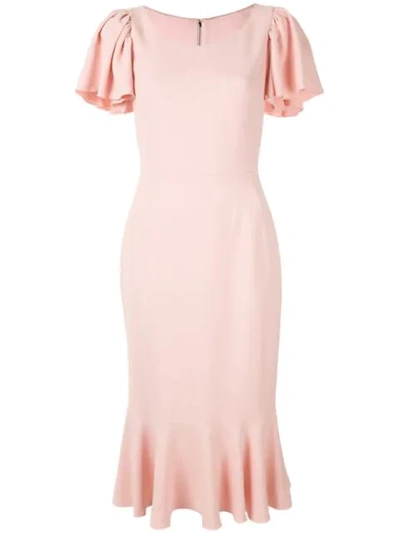 Shop Dolce & Gabbana Flutter Sleeve Midi Dress In Pink