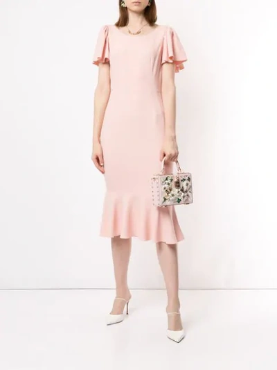 Shop Dolce & Gabbana Flutter Sleeve Midi Dress In Pink