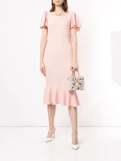 Shop Dolce & Gabbana Flutter Sleeve Midi Dress In Pink