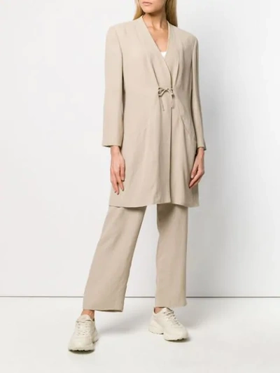 Pre-owned Giorgio Armani 1980's Coat And Trousers Set In Neutrals