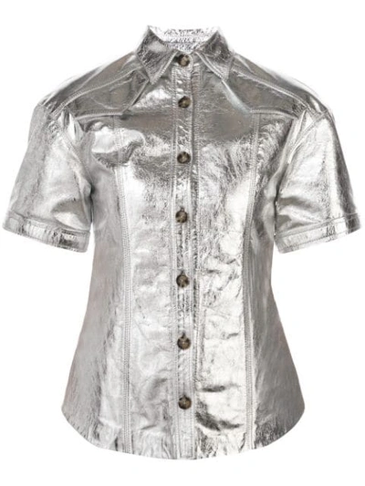 Shop Proenza Schouler Metallic Short Sleeve Top In Silver