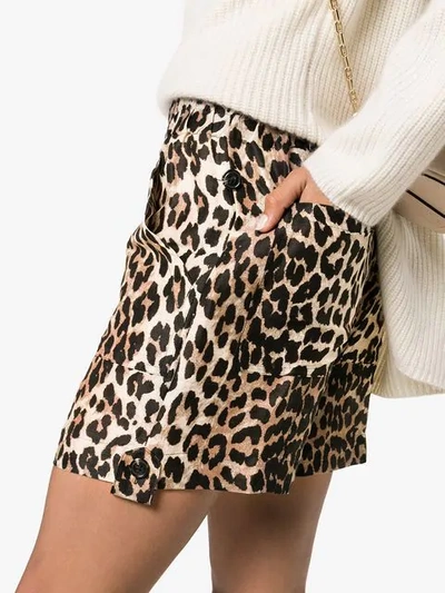 GANNI CEDAR LEOPARD PRINT LINEN AND SILK SHORTS - 棕色