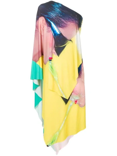 Shop Adam Selman Printed Asymmetric One Shoulder Dress - Yellow