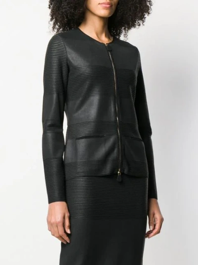 Shop Giorgio Armani Textured Stripe Faux Leather Jacket In Black
