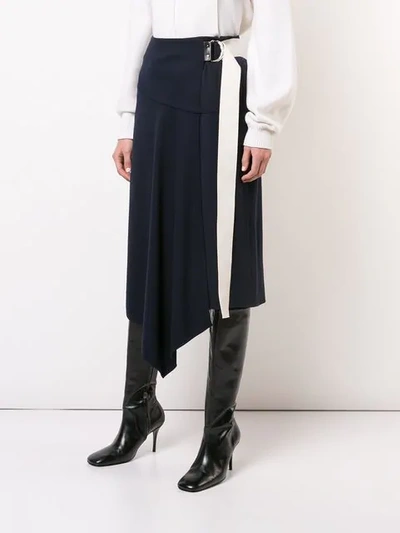 Shop Tibi Ponte Asymmetric Midi Skirt In Navy