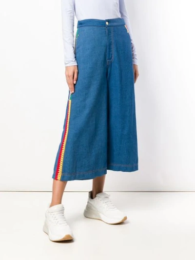 Shop Tsumori Chisato Knitted Side Stripe Denim Culottes In Blue