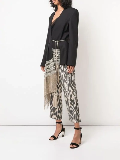 Shop Oscar De La Renta Fringe Detail Blazer In Black