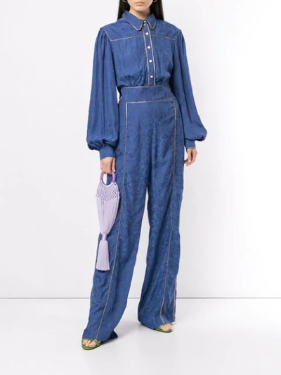 Shop Peter Pilotto Fluid Jacquard Jumpsuit - Blue