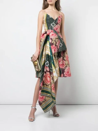 Shop Oscar De La Renta Asymmetrisches Kleid Mit Blumen-print In Spruce/multi