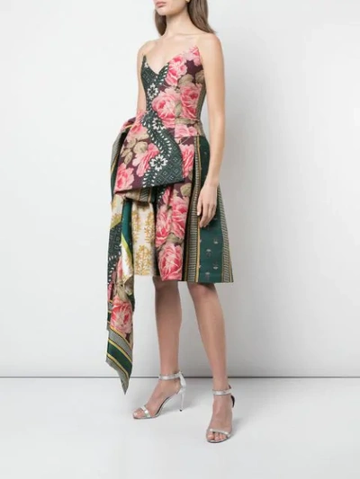 Shop Oscar De La Renta Asymmetrisches Kleid Mit Blumen-print In Spruce/multi