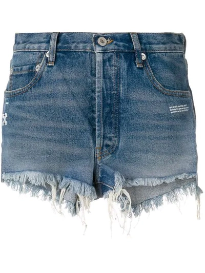 Shop Off-white Frayed Jean Shorts In Blue