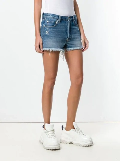 Shop Off-white Frayed Jean Shorts In Blue