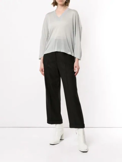 Shop Maison Margiela Batwing Sleeve Knitted Top In Grey